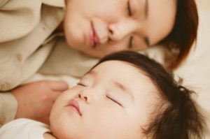 Japanese mother and baby co-sleeping